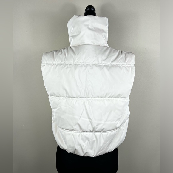 Beige Crop Puffer Vest Cropped Zip Up Down Quilted Jacket Neck Padded Airport 25 - Picture 3 of 17
